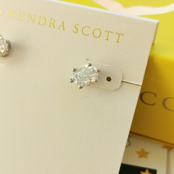 New Kendra Scott Cailin White Crystal Stud Earrings Silver - Picture 3 of 3